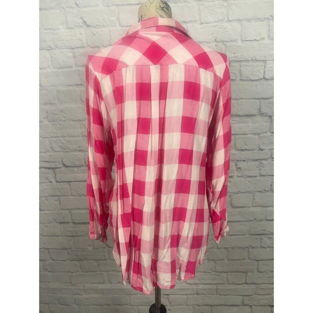 Khakis & Co Pink Plaid Button-Up Blouse - Women's 1X - Picture 5 of 7